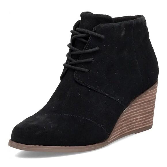 Toms Hyde Wedge Bootie Black 10 Lace Up Wood Wedge Heel Trendy Shoe Boot NWOB‎ - Picture 8 of 8